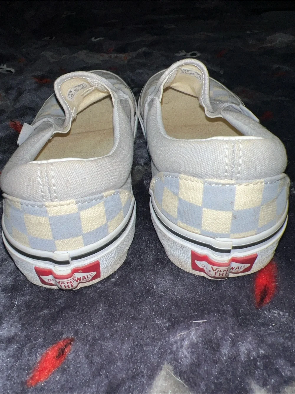 Vans Kids Slip-On Checkerboard Sneakers - Light Blue & Cream